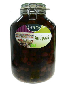 OLIWKI CZARNE KALAMATA BEZ PESTEK Z ZIOŁAMI W OLEJU BIO 4,55 kg (SŁOIK) - BIO-VERDE