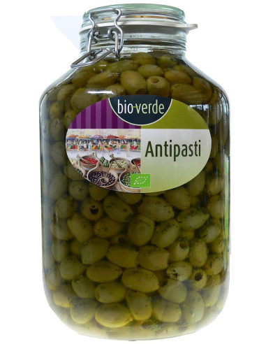 OLIWKI ZIELONE BEZ PESTKI Z ZIOŁAMI W OLEJU BIO 4,55 kg (SŁOIK) - BIO-VERDE