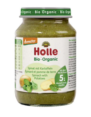 SZPINAK Z ZIEMNIAKIEM BEZ DODATKU CUKRÓW BEZGLUTENOWY OD 5 MIESIĄCA DEMETER BIO 190 g (SŁOIK) - HOLLE