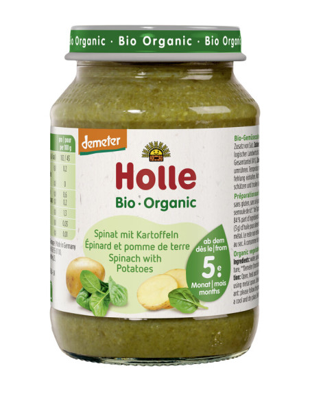 SZPINAK Z ZIEMNIAKIEM BEZ DODATKU CUKRÓW BEZGLUTENOWY OD 5 MIESIĄCA DEMETER BIO 190 g (SŁOIK) - HOLLE