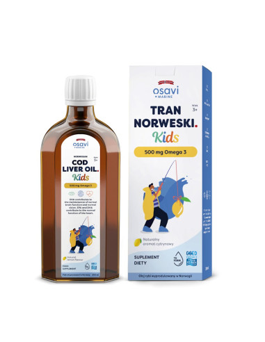 TRAN NORWESKI OMEGA-3 (500 mg) DLA DZIECI OD 3 ROKU O SMAKU CYTRYNOWYM 250 ml - OSAVI