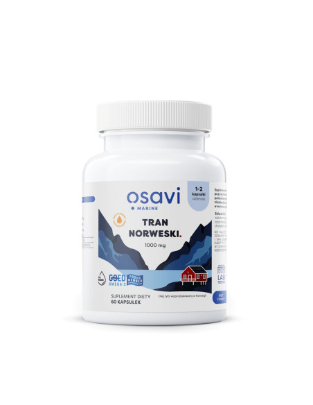TRAN NORWESKI (1000 mg) O SMAKU CYTRYNOWYM BEZGLUTENOWY 60 KAPSUŁEK - OSAVI