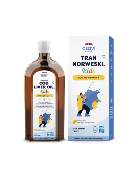 TRAN NORWESKI OMEGA-3 (500 mg) DLA DZIECI OD 3 ROKU O SMAKU CYTRYNOWYM 500 ml - OSAVI