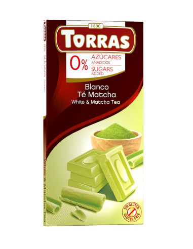 CZEKOLADA BIAŁA Z HERBATĄ MATCHA BEZ DODATKU CUKRÓW BEZGLUTENOWA 75 g - TORRAS