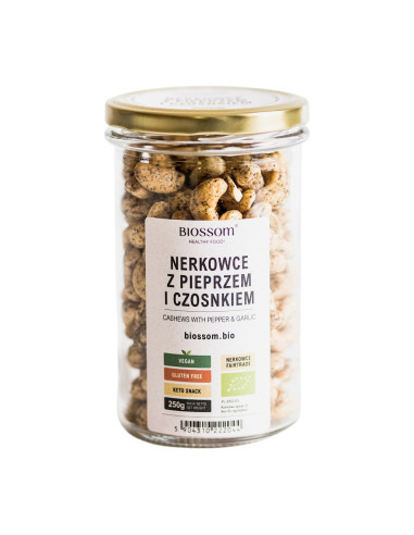ORZECHY NERKOWCA Z PIEPRZEM I CZOSNKIEM BEZGLUTENOWE FAIR TRADE BIO 250 g - BIOSSOM