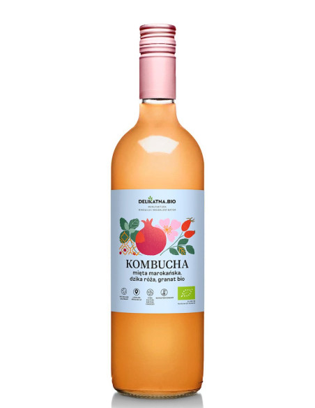 KOMBUCHA MIĘTA MAROKAŃSKA, DZIKA RÓŻA I GRANAT BIO 750 ml - DELIKATNA