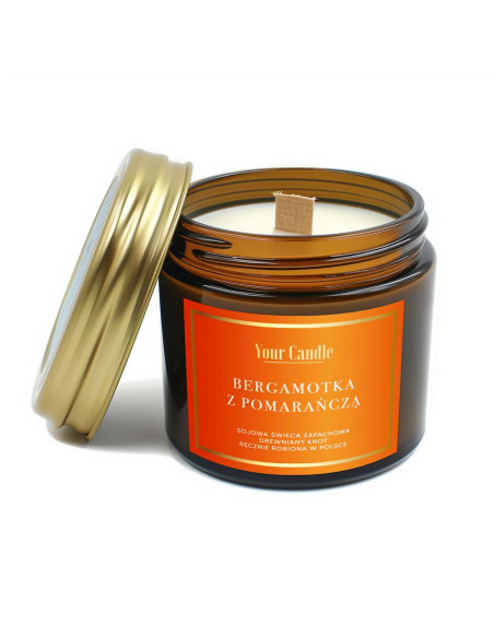 ŚWIECA SOJOWA ZAPACHOWA Z DREWNIANYM KNOTEM BERGAMOTKA Z POMARAŃCZĄ 120 ml - YOUR CANDLE