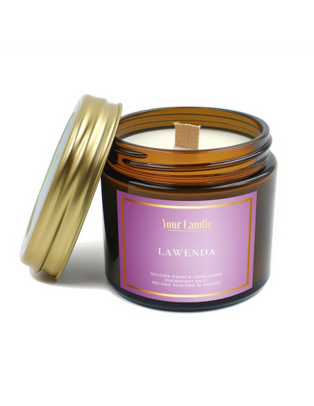 ŚWIECA SOJOWA ZAPACHOWA Z DREWNIANYM KNOTEM LAWENDA 120 ml - YOUR CANDLE
