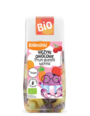 WĘŻYKI OWOCOWE BEZ ŻELATYNY BEZGLUTENOWE BIO 100 g - BIOMINKI