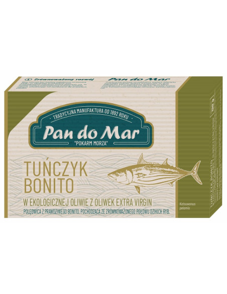 TUŃCZYK BONITO W BIO OLIWIE Z OLIWEK EXTRA VIRGIN 120 g - PAN DO MAR