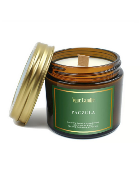 ŚWIECA SOJOWA ZAPACHOWA Z DREWNIANYM KNOTEM PACZULA 120 ml - YOUR CANDLE