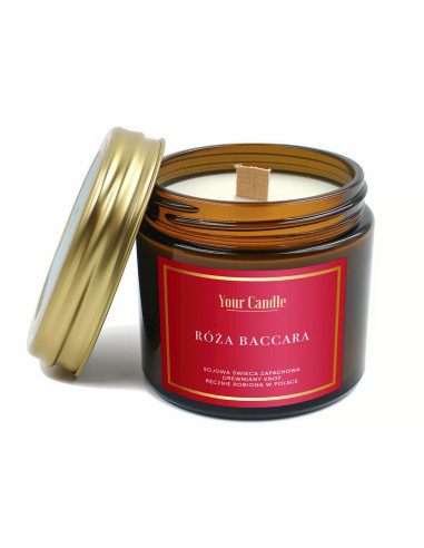 ŚWIECA SOJOWA ZAPACHOWA Z DREWNIANYM KNOTEM RÓŻA BACCARA 120 ml - YOUR CANDLE