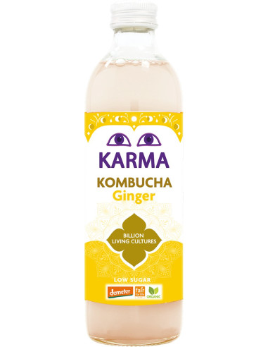 KOMBUCHA Z IMBIREM NISKA ZAWARTOŚĆ CUKRÓW FAIR FOR LIFE DEMETER BIO 500 ml - KARMA KOMBUCHA