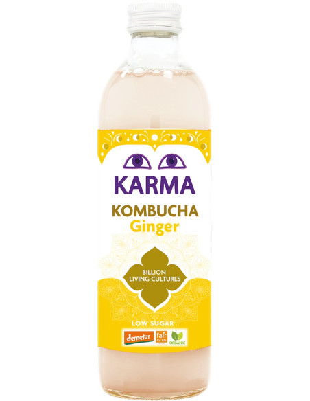 KOMBUCHA Z IMBIREM NISKA ZAWARTOŚĆ CUKRÓW FAIR FOR LIFE DEMETER BIO 500 ml - KARMA KOMBUCHA