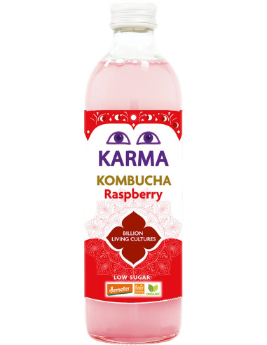 KOMBUCHA O SMAKU MALINOWYM NISKA ZAWARTOŚĆ CUKRÓW FAIR FOR LIFE DEMETER BIO 500 ml - KARMA KOMBUCHA