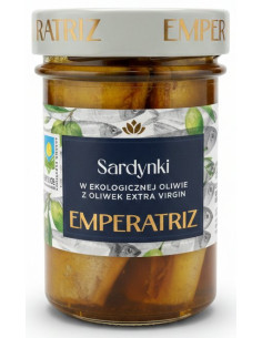 SARDYNKI EUROPEJSKIE W BIO OLIWIE Z OLIWEK EXTRA VIRGIN 180 g (126 g) (SŁOIK) - EMPERATRIZ
