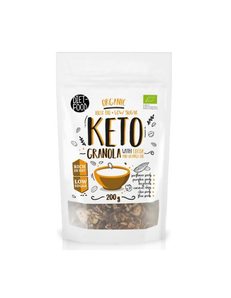 GRANOLA KAKAOWA BEZ DODATKU CUKRÓW KETO BIO 200 g - DIET-FOOD