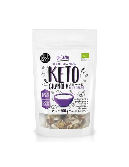 GRANOLA CZARNA PORZECZKA BEZ DODATKU CUKRÓW KETO BIO 200 g - DIET-FOOD