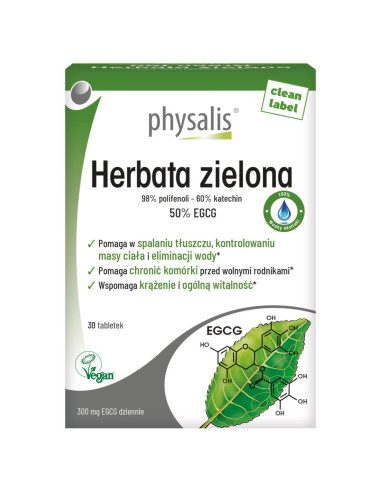 HERBATA ZIELONA EKSTRAKT (600 mg) 30 TABLETEK - PHYSALIS
