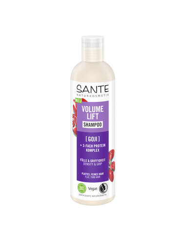 SZAMPON ZWIĘKSZAJĄCY OBJĘTOŚĆ DO WŁOSÓW CIENKICH GOJI I POTRÓJNY KOMPLEKS PROTEINOWY ECO 250 ml - SANTE