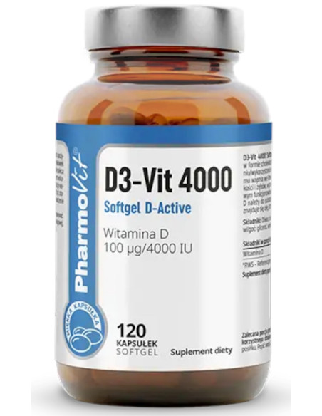 WITAMINA D3-VIT 100 mcg (4000 j.m) BEZGLUTENOWA 120 KAPSUŁEK - PHARMOVIT (CLEAN LABEL)