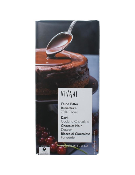 CZEKOLADA KUWERTURA GORZKA DO GOTOWANIA WEGAŃSKA BIO 150 g - VIVANI