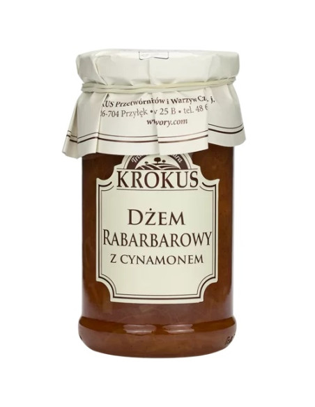 DŻEM RABARBAROWY Z CYNAMONEM O OBNIŻONEJ ZAWARTOŚCI CUKRU BEZGLUTENOWY 235 g - KROKUS