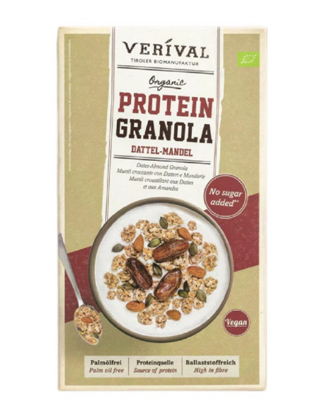 GRANOLA PROTEINOWA Z DAKTYLAMI I MIGDAŁAMI BEZ DODATKU CUKRÓW BIO 325 g - VERIVAL