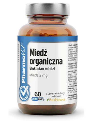 MIEDŹ ORGANICZNA (2 mg) BEZGLUTENOWA 60 KAPSUŁEK - PHARMOVIT (CLEAN LABEL)