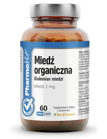 MIEDŹ ORGANICZNA (2 mg) BEZGLUTENOWA 60 KAPSUŁEK - PHARMOVIT (CLEAN LABEL)