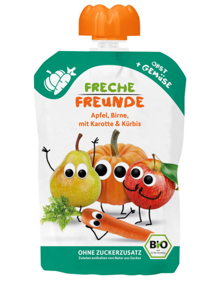 MUS JABŁKO - GRUSZKA - MARCHEW - DYNIA  BEZ DODATKU CUKRÓW BEZGLUTENOWY OD 6 MIESIĄCA BIO 100 g - FRECHE FREUNDE