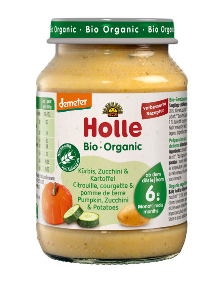 DYNIA Z CUKINIĄ I ZIEMNIAKAMI BEZ DODATKU CUKRÓW BEZGLUTENOWE OD 6 MIESIĄCA DEMETER BIO 190 g - HOLLE