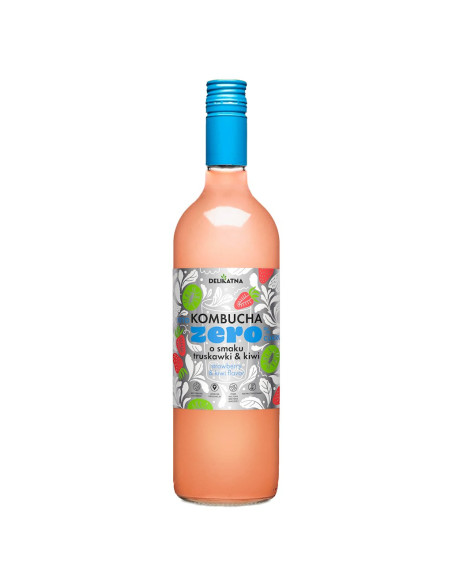 KOMBUCHA O SMAKU TRUSKAWKI I KIWI ZERO % CUKRU 750 ml - DELIKATNA
