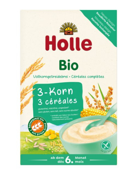 KASZKA PEŁNOZIARNISTA 3 ZBOŻA BEZ DODATKU CUKRÓW BEZGLUTENOWA OD 6 MIESIĄCA BIO 250 g - HOLLE