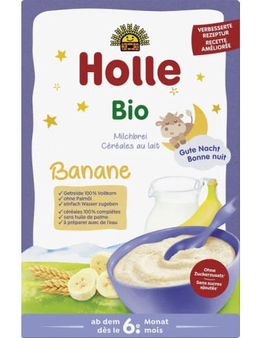 KASZKA PEŁNOZIARNISTA MLECZNO - BANANOWA BEZ DODATKU CUKRÓW OD 6 MIESIĄCA BIO 250 g - HOLLE