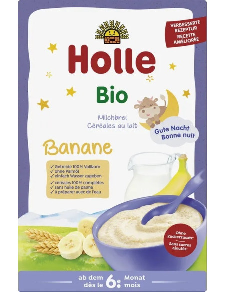 KASZKA PEŁNOZIARNISTA MLECZNO - BANANOWA BEZ DODATKU CUKRÓW OD 6 MIESIĄCA BIO 250 g - HOLLE