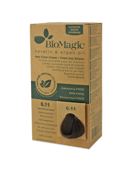 FARBA DO WŁOSÓW INTENSYWNY POPIELATY CIEMNY BLOND (6.11) 250 g - BIOMAGIC