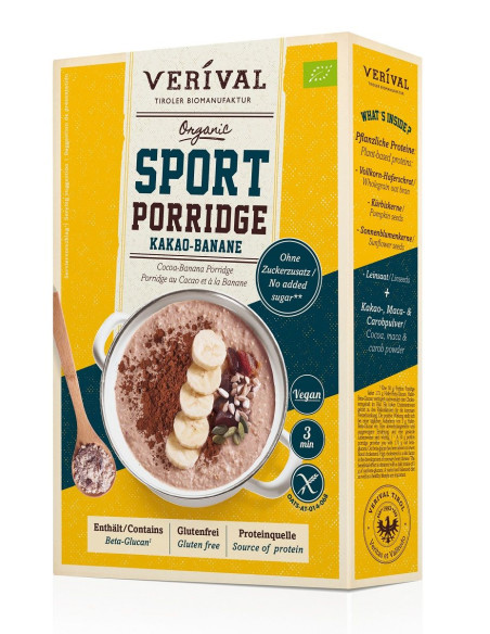 OWSIANKA PROTEINOWA Z KAKAO I BANANEM BEZ DODATKU CUKRÓW BEZGLUTENOWA BIO 350 g - VERIVAL