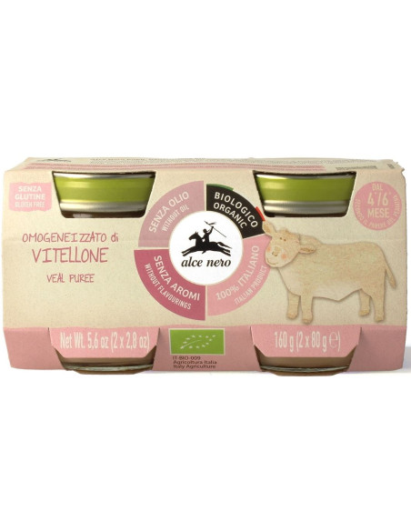 MIĘSO CIELĘCINA BEZGLUTENOWE OD 4 MIESIĄCA BIO (2 x 80 g) 160 g - ALCE NERO