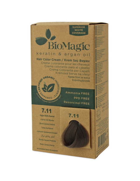 FARBA DO WŁOSÓW INTENSYWNY POPIELATY BLOND (7.11) 250 g - BIOMAGIC