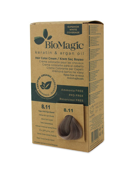 FARBA DO WŁOSÓW INTENSYWNY POPIELATY JASNY BLOND (8.11) 250 g - BIOMAGIC