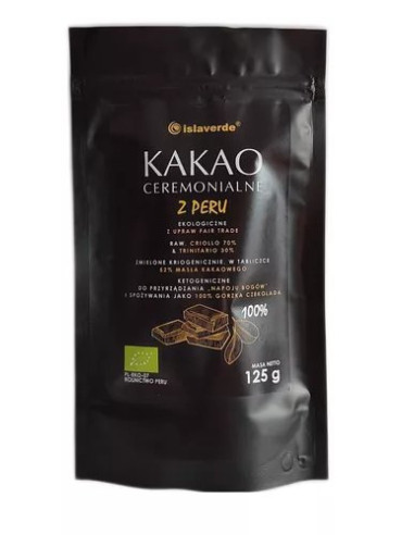 KAKAO CEREMONIALNE - TABLICZKA GORZKA 100 % KAKAO BIO 125 g - ISLAVERDE (SEGURA)