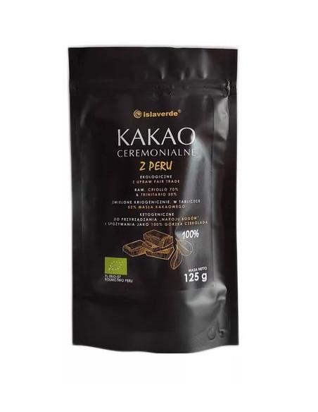 KAKAO CEREMONIALNE - TABLICZKA GORZKA 100 % KAKAO BIO 125 g - ISLAVERDE (SEGURA)