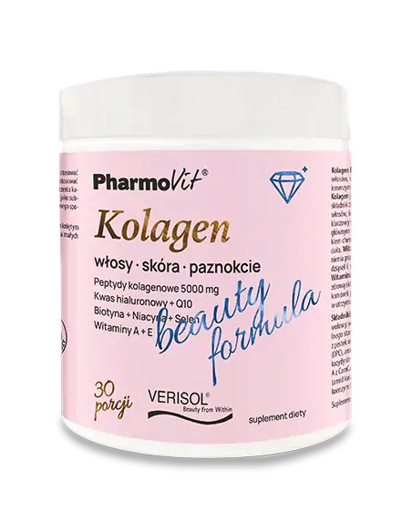 KOLAGEN O SMAKU BRZOSKWINIA - BANAN BEAUTY FORMULA BEZGLUTENOWY W PROSZKU 174 g - PHARMOVIT