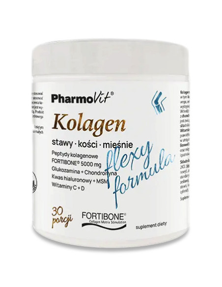 KOLAGEN O SMAKU BANANOWYM FLEXY FORMULA BEZGLUTENOWY W PROSZKU 196 g - PHARMOVIT