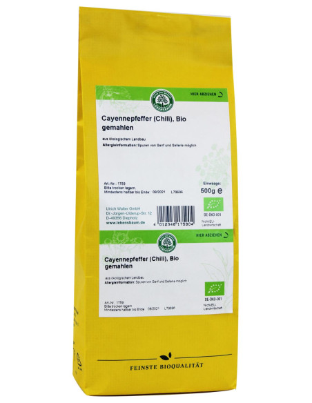 CHILI (PIEPRZ CAYENNE) BIO 500 g - HORECA (LEBENSBAUM)