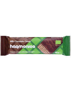 WAFELEK Z SAMOPSZY Z KREMEM MLECZNO - KAKAOWYM W POLEWIE Z CZEKOLADY MLECZNEJ BIO 40 g - HARMONICA