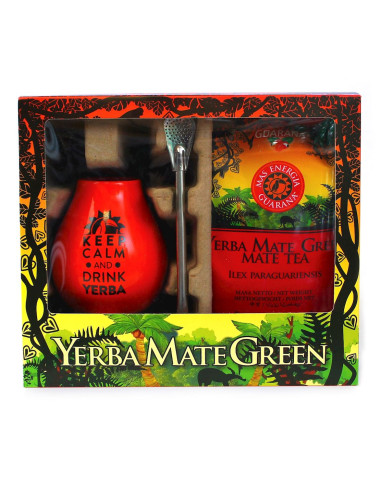 ZESTAW EXCLUSIVE (YERBA MATE MAS ENERGIA GUARANA 400 g, MATERO, BOMBILLA) - YERBA MATE GREEN