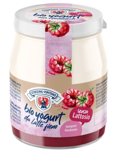 JOGURT MALINOWY Z MLEKA SIENNEGO BEZ LAKTOZY BEZGLUTENOWY BIO 150 g (SŁOIK) - STERZING-VIPITENO