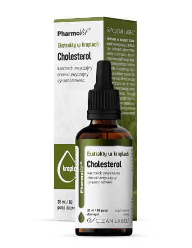 EKSTRAKTY W KROPLACH NA PRAWIDŁOWY POZIOM CHOLESTEROLU BEZGLUTENOWE 30 ml - PHARMOVIT (CLEAN LABEL)